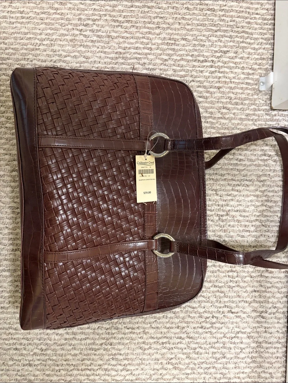 Women’s Brown Woven Leather-look Laptop Bag - Coldwater Creek brand